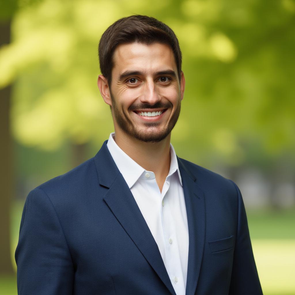 Modern AI Business Portrait AI-enhanced business portrait - Professional in modern corporate environment