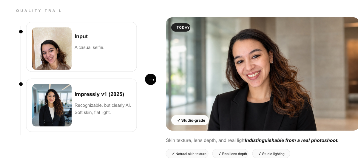 Quality trail from selfie to studio-grade headshot